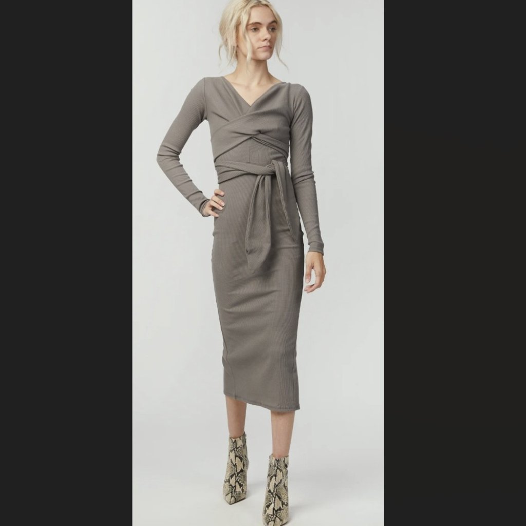 Line By K Gray Knit Midi Dress